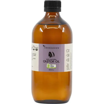 Vrindavan Certified Organic Castor Oil 100mL, 200mL Or 500mL, Cold Pressed & Hexane Free