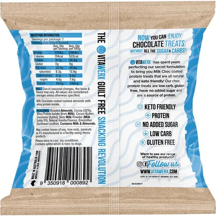 Vitawerx Protein Milk Chocolate Coated Almonds Single 60g Or A Box of 10, Rich Chocolate With A Creamy Taste