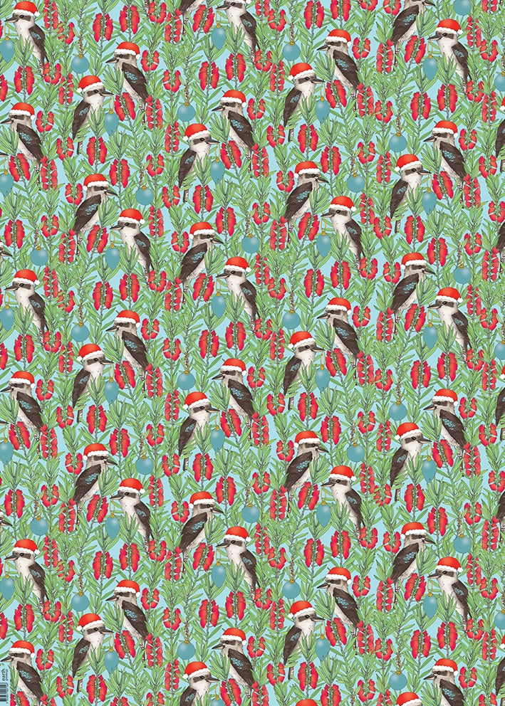 Earth Greetings Jolly Kookaburras Christmas Folded Wrapping Paper, Victoria McGrane Collection