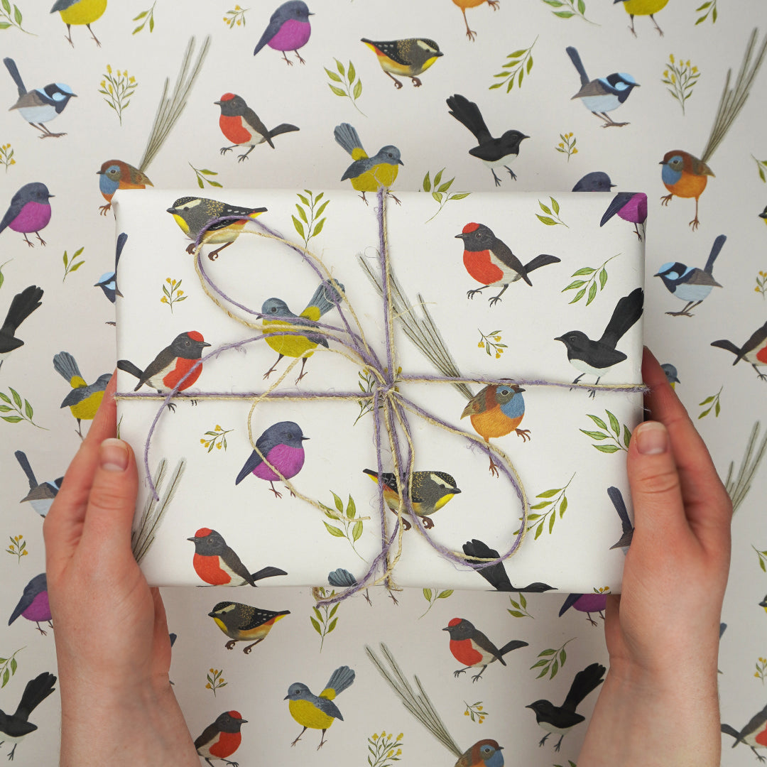 Earth Greetings Little Birdies Folded Wrapping Paper, Negin Maddock Collection