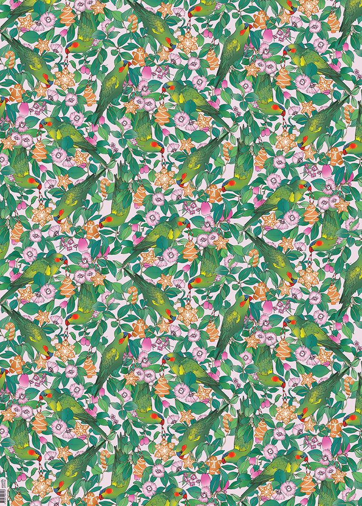 Earth Greetings Lorikeets & Lilly Pilly Australian Folded Wrapping Paper, Victoria McGrane Collection
