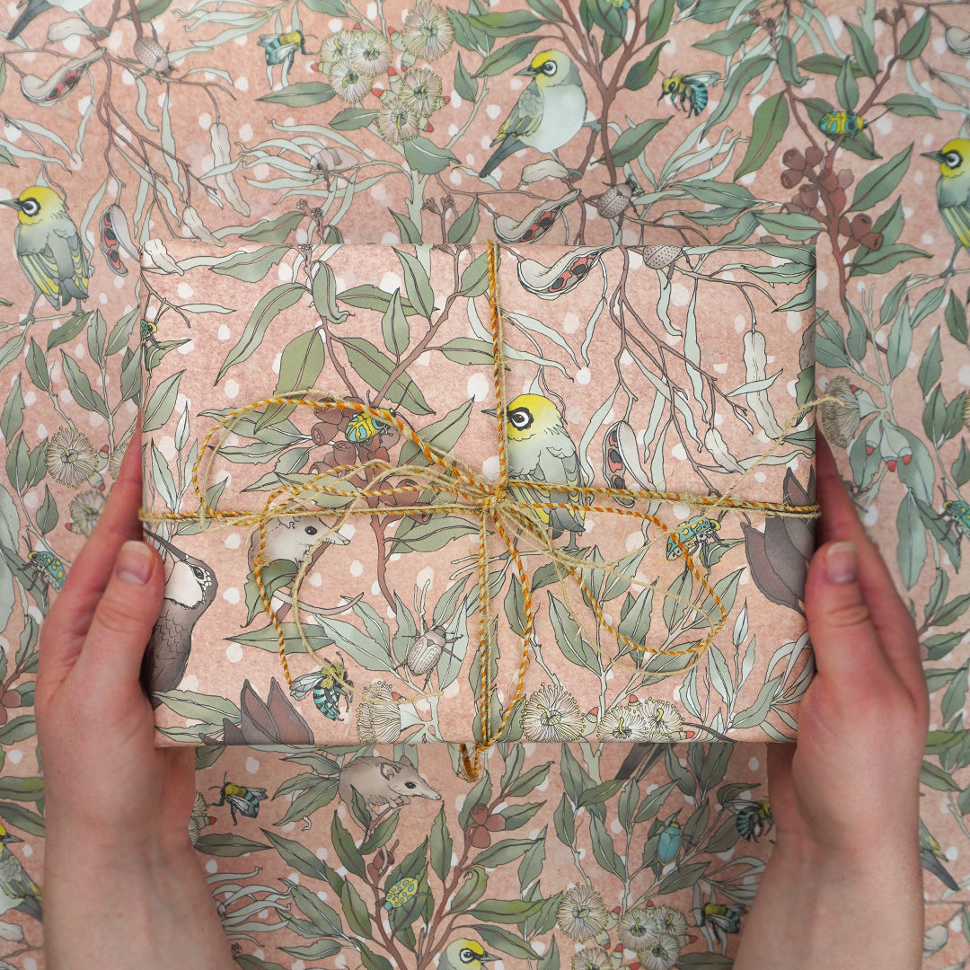Earth Greetings Pollinators Australian Folded Wrapping Paper, Victoria McGrane Collection