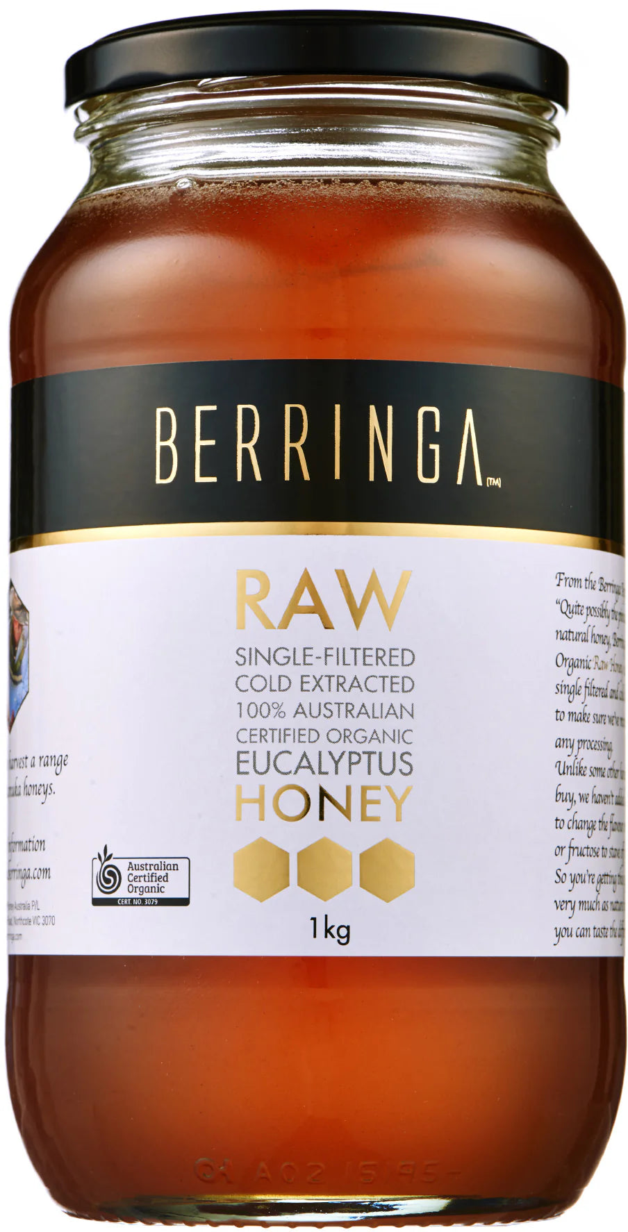 Berringa Certified Organic Raw & Natural Eucalyptus Honey 1kg, Made By Aussie Bees