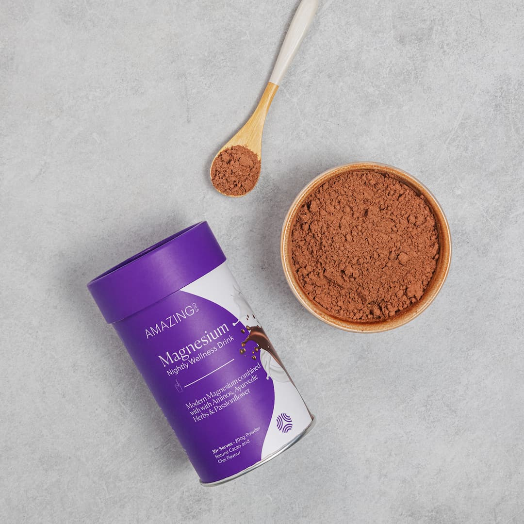 Amazing Oils Magnesium Nightly Wellness Drink 200g, Natural Cacao & Chai Flavour