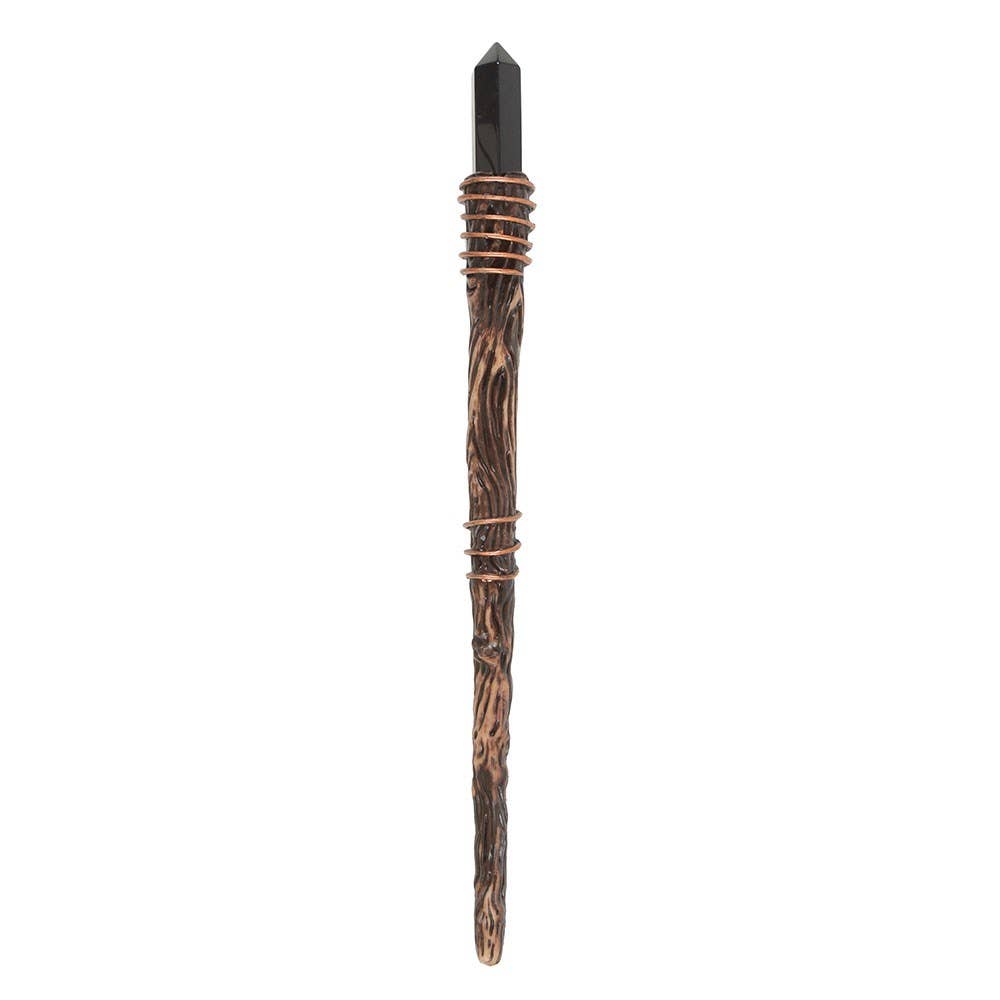 Protection Magick Crystal Wand With A Black Obsidian Crystal Point, A Slender Design