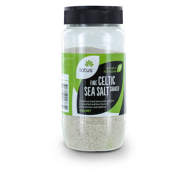 Lotus Fine Celtic Sea Salt In A Shaker 450g, Hand Harvested In France