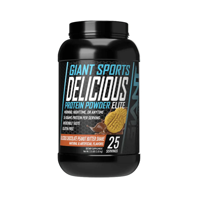 Giant Sports Delicious Elite Protein 25 servings, Chocolate, Vanilla or Chocolate Peanut Butter Flavour