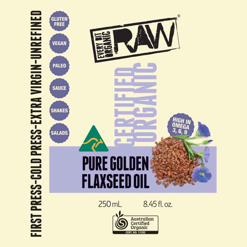 Every Bit Organic Raw Cold Pressed Oil 250ml, Golden Flaxseed {Extra Virgin}