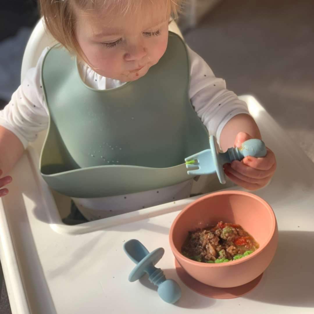 Little Mashies Silicone Cutlery Set, Dusty Blue