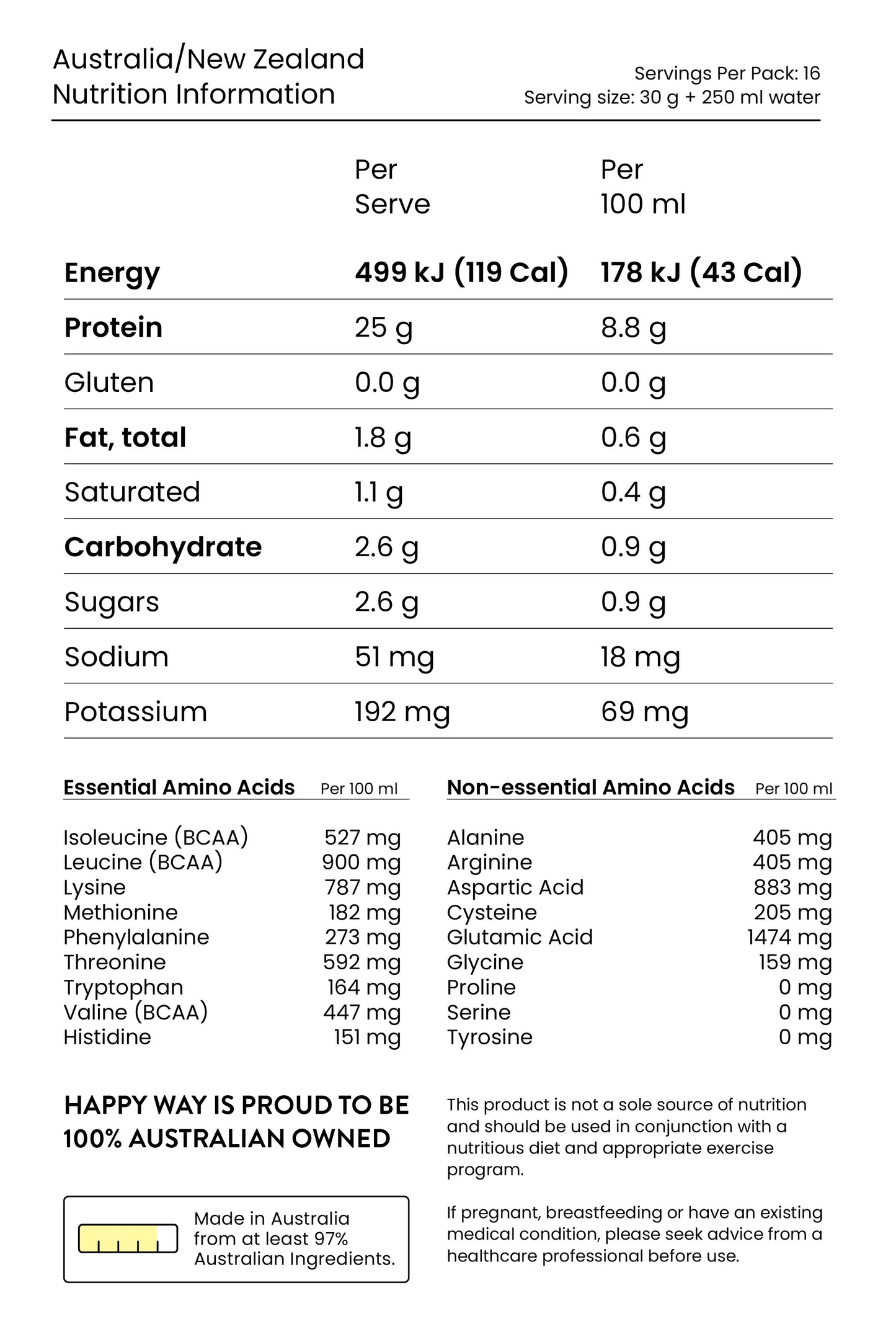 Happy Way Whey Protein Powder 500g, Unflavoured