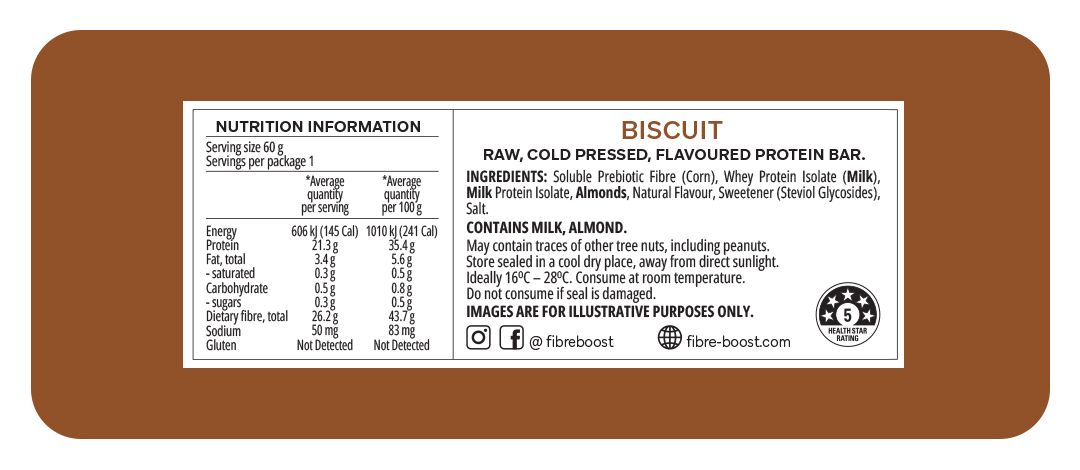 Fibre Boost Cold Pressed Protein Bar Single or Box of 12, Biscuit Flavour