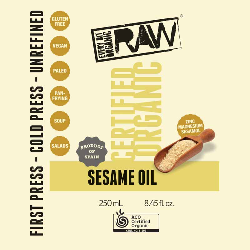 Every Bit Organic Raw Cold Pressed Oil 250ml, Sesame {Unrefined}