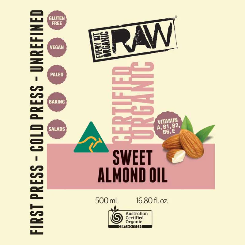 Every Bit Organic Certified Oragnic Raw Cold Pressed Oil 250mL, Sweet Almond {Extra Virgin}