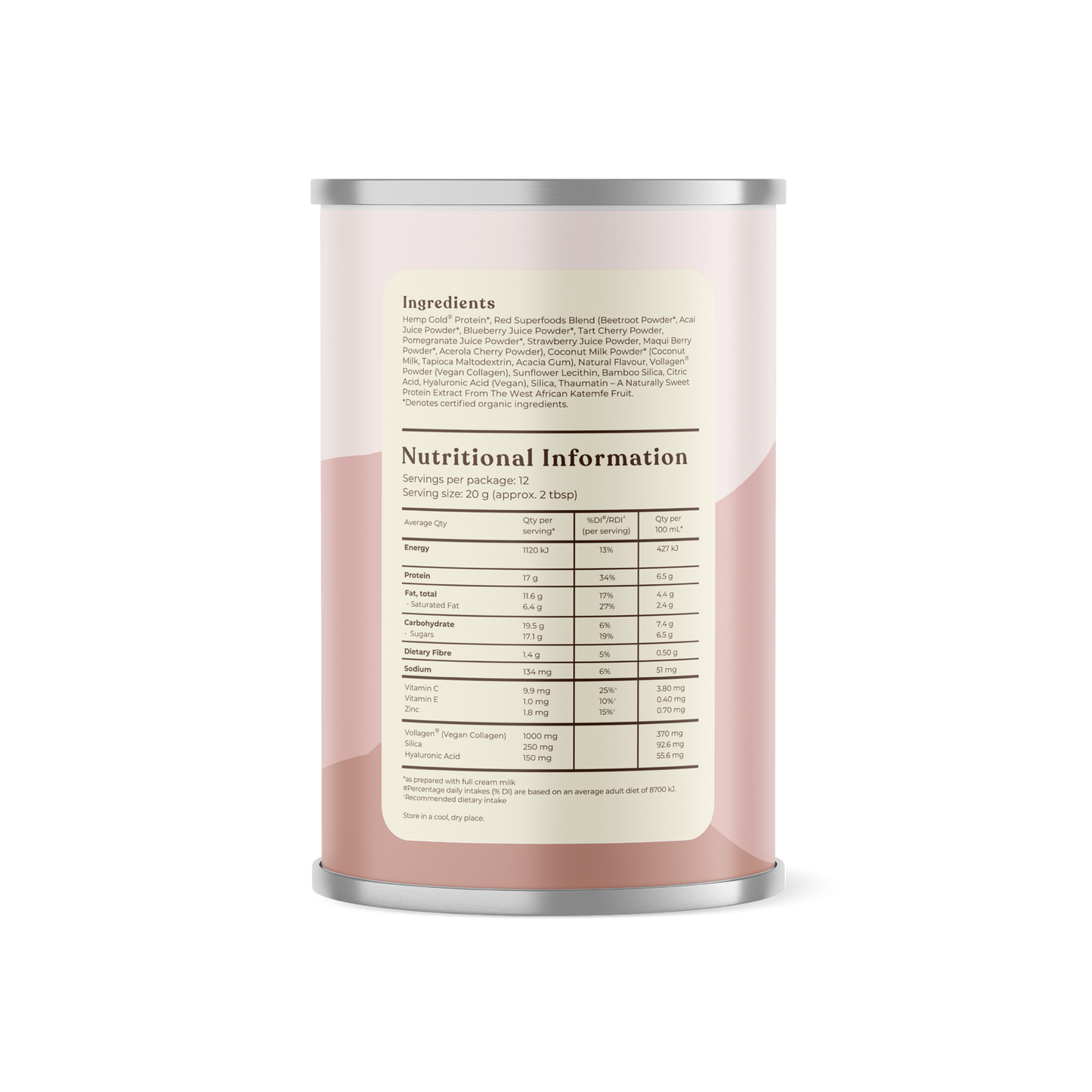 Hemp Foods Australia Plant Based Collagen+ 240g, Berry Flavour