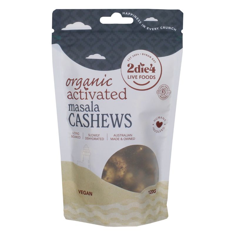 2Die4 Live Foods Activated & Organic Cashews 120g & 300g, Masala Flavour