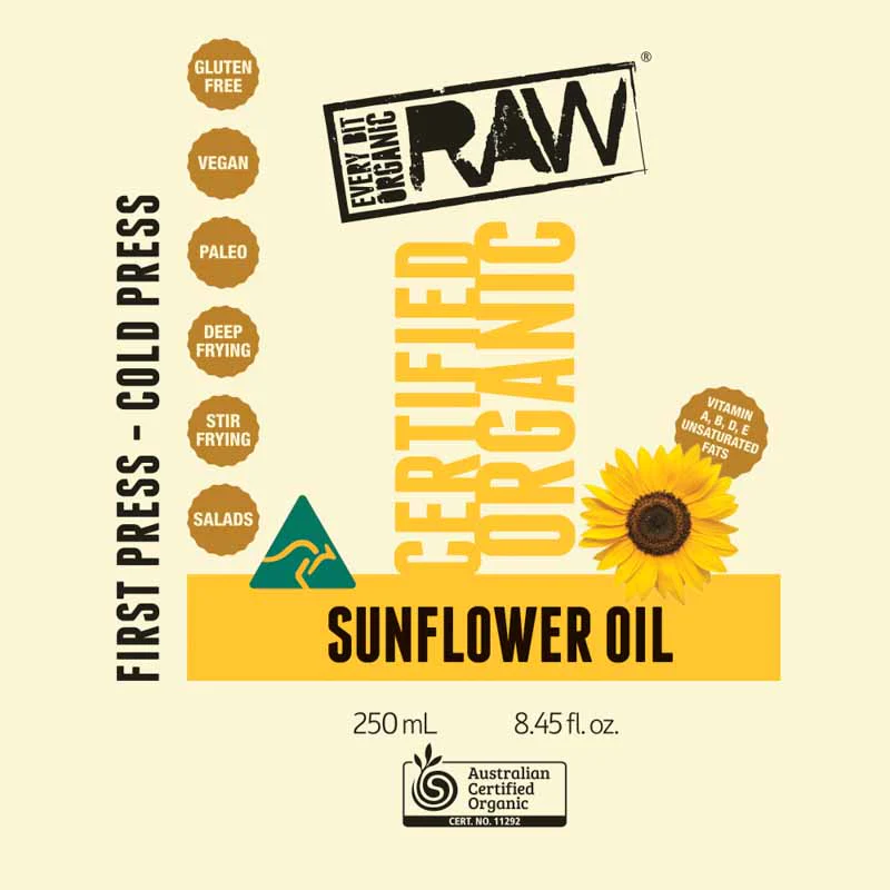 Every Bit Organic Raw Cold Pressed Oil 250ml, Sunflower {Unrefined}