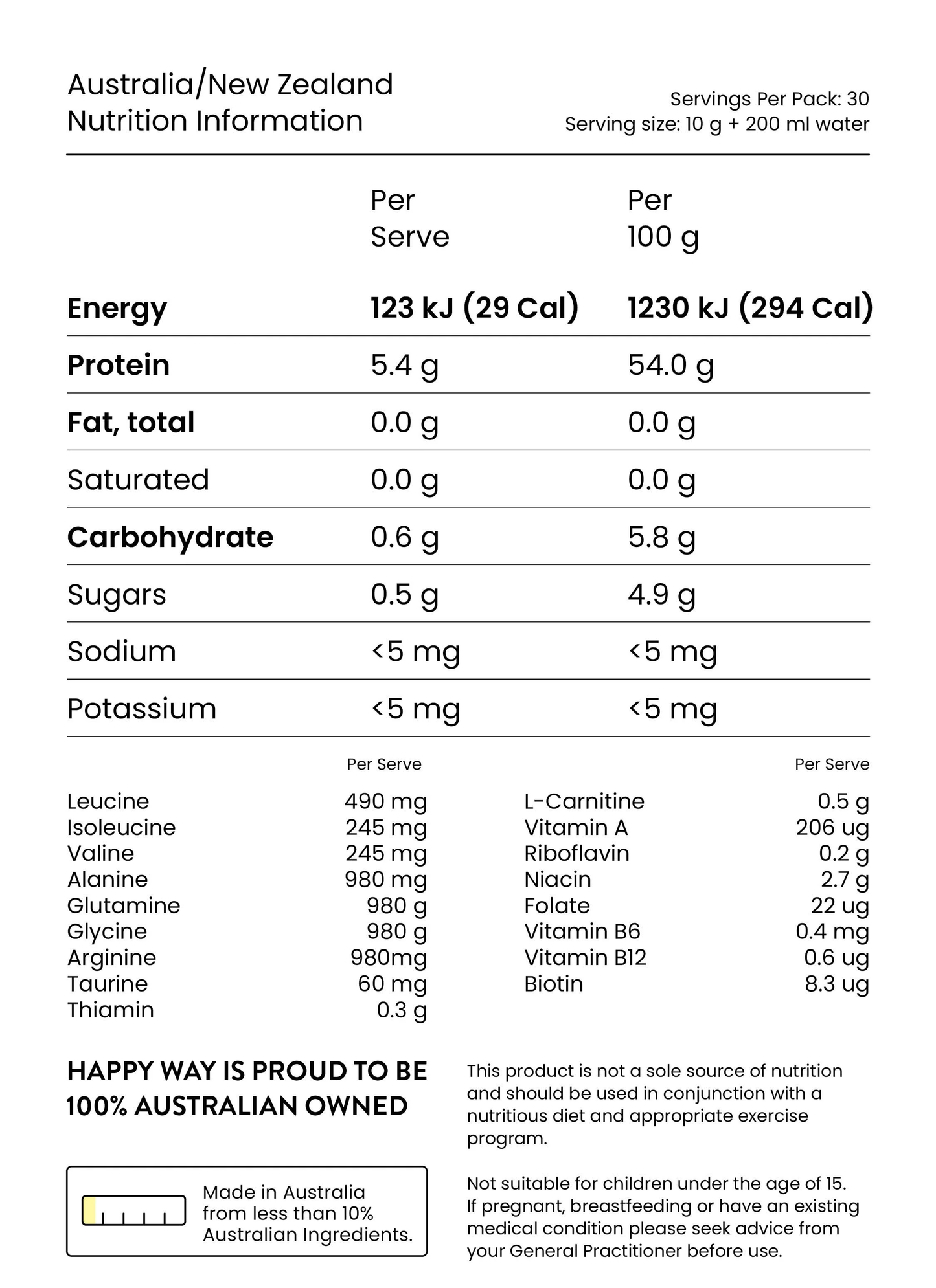 Happy Way BCAA Powder 300g, Green Apple