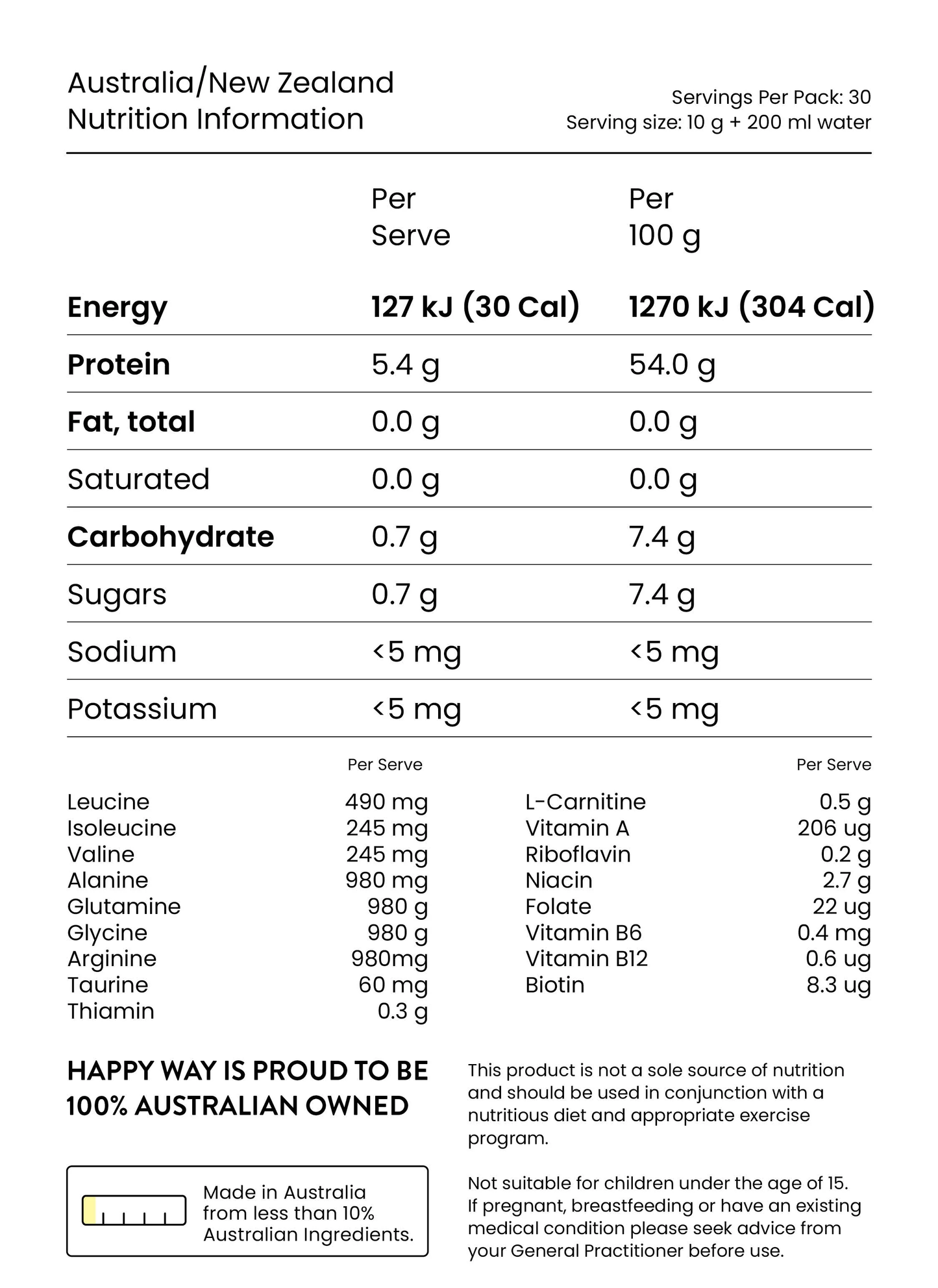 Happy Way BCAA Powder 300g, Raspberry