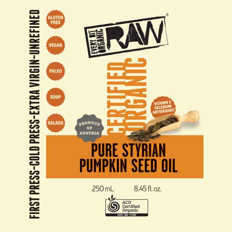 Every Bit Organic Raw Cold Pressed Oil 250ml, Pure Syrian Pumpkin Seed {Unrefined}