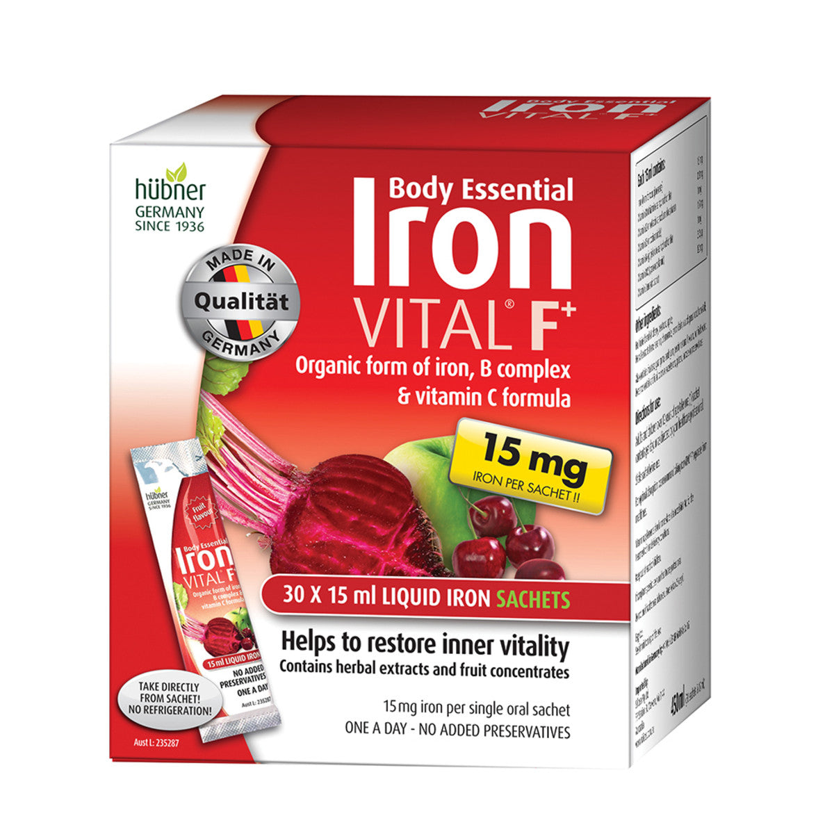 Hubner Silicea Body Essential Iron VITAL F+ Sachets, 15mlx30 Pack {15mg Iron}
