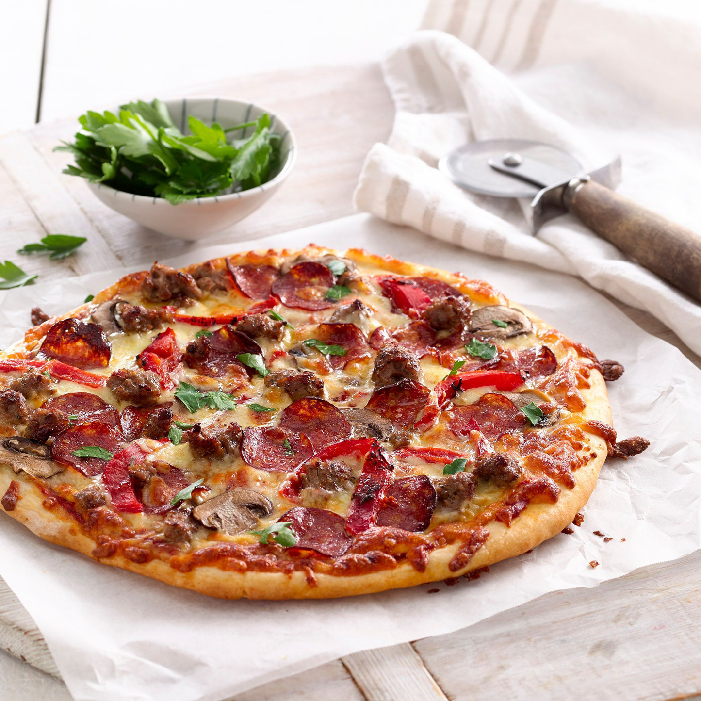 House Pizza on a Thin House Baked Crust