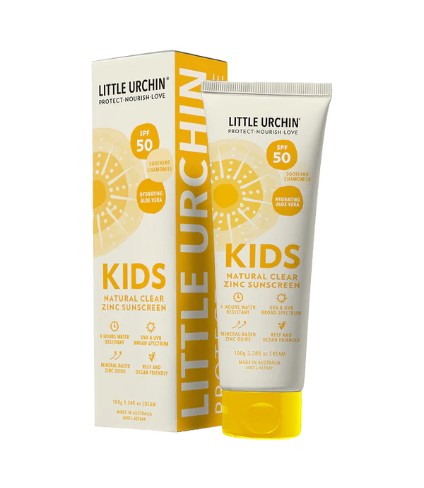 Little Urchin Natural Clear Zinc Kids Sunscreen SPF 50+ 100g Or 300g, 4 Hours Water Resistant
