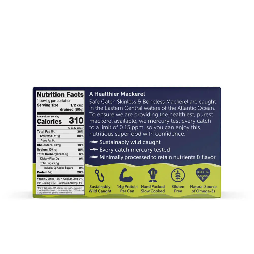 Safe Catch Wild Mackerel In Olive Oil 115g, Skinless & Boneless