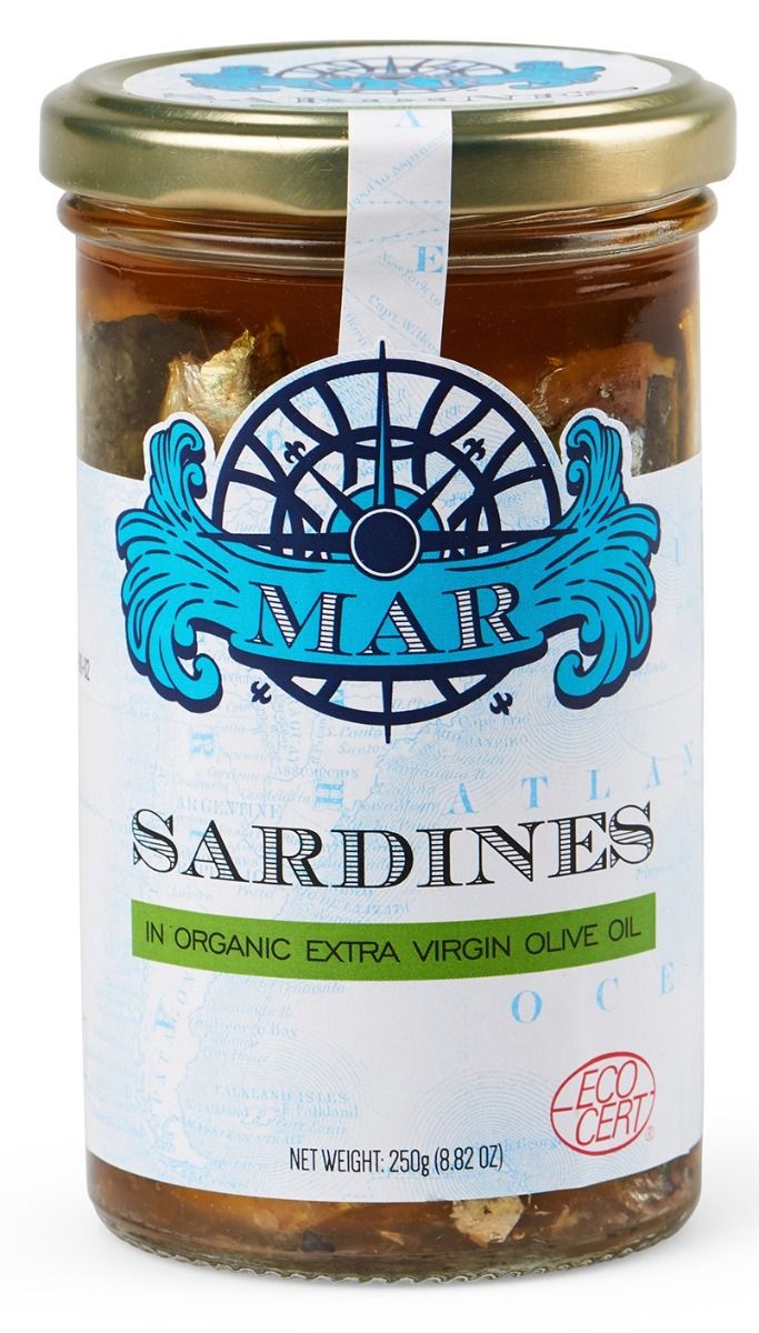 MAR Sardines In Organic Extra Virgin Olive Oil 250g, Product Of Portugal & Packed In A Glass Jar