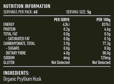 Lotus Certified Organic Psyllium Husk 200g, An Excellent Source Of Dietary Fibre
