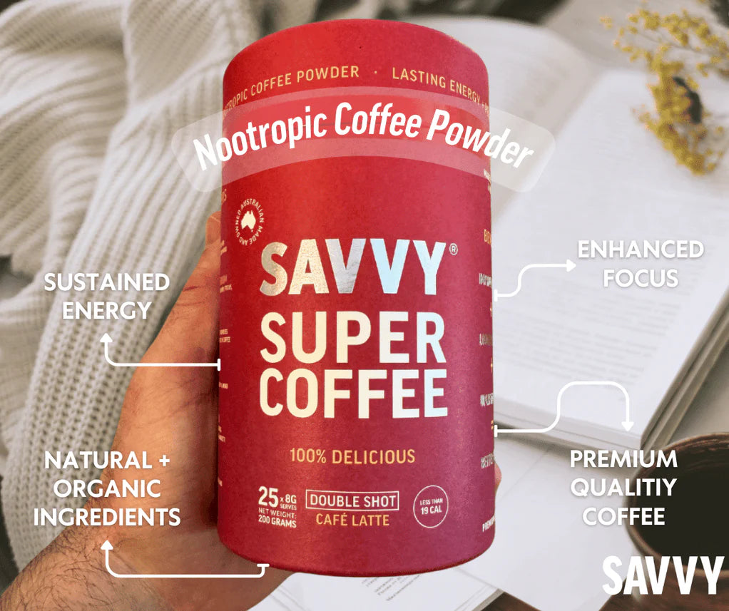 Savvy Super Coffee 10 Or 25 Serves {8g Per Serve}, Double Shot Cafe Latte Flavour
