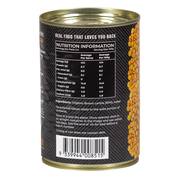 Honest To Goodness Organic Brown Lentils 400g, No Added Salt & Australian Certified Organic