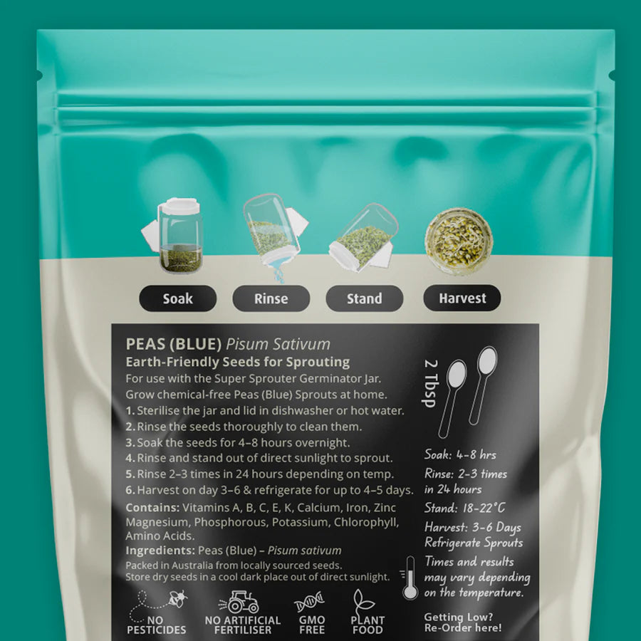 Untamed Health Earth-Friendly Sprouting Seeds 100g, Peas {Butterfly Pea Blue}