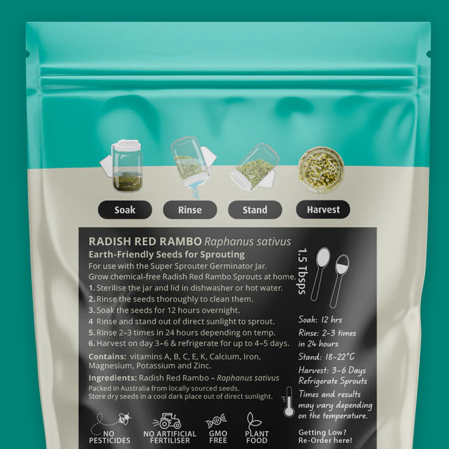 Untamed Health Earth-Friendly Sprouting Seeds 100g, Radish Red Rambo