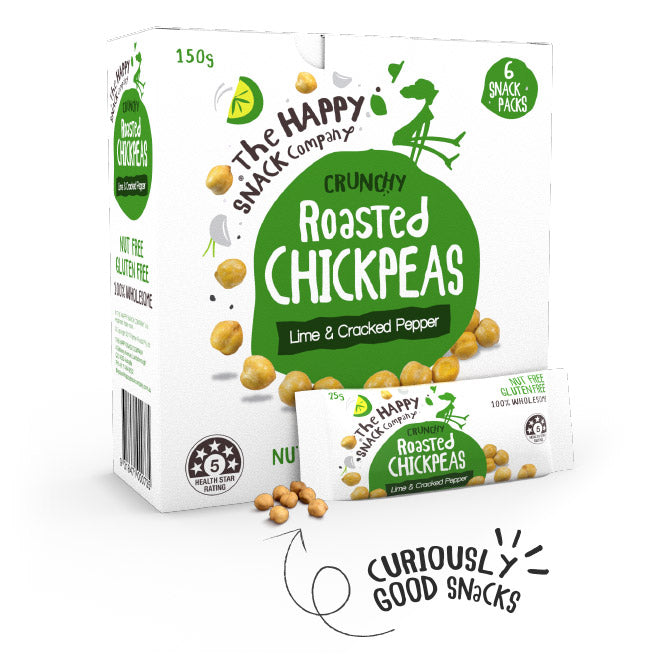 The Happy Snack Company Crunchy Roasted Chickpeas In Individual 6 Snack Packs, Lime & Cracked Pepper Flavour