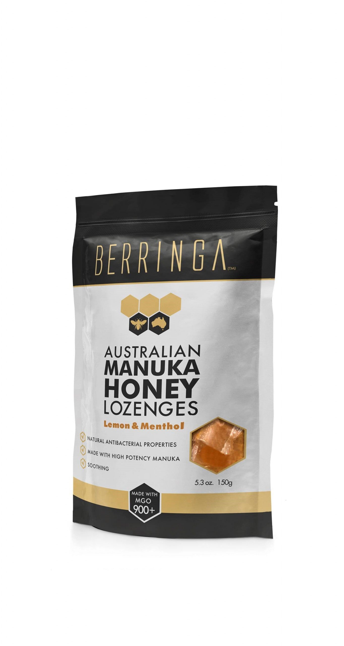 Berringa Australian Manuka Honey Lemon & Menthol Lozenges 150g, Made With MGO 900+