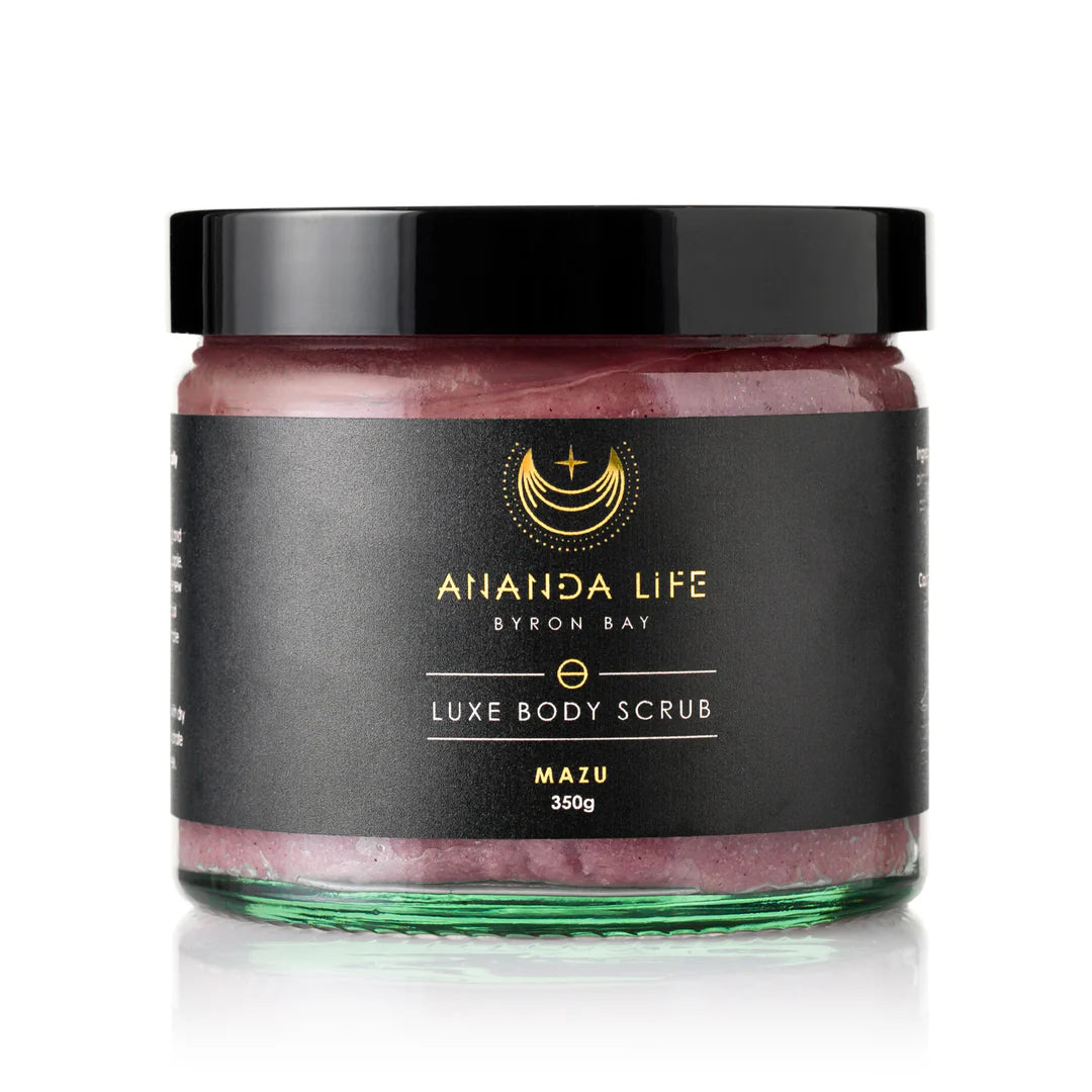 Ananda Life Luxe Body Scrub Mazu 350g, Gently Polishes The Skin While Drawing Out Impurities.