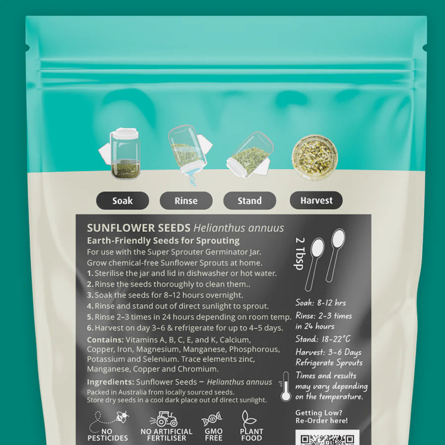 Untamed Health Earth-Friendly Sprouting Seeds 100g, Sunflower Seeds
