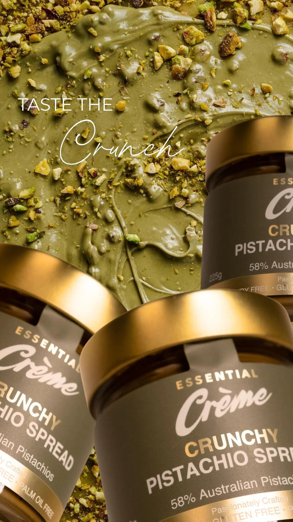 Essential Creme Crunchy Australian Pistachio Spread 225g, Free From Artificial Flavours & Colours