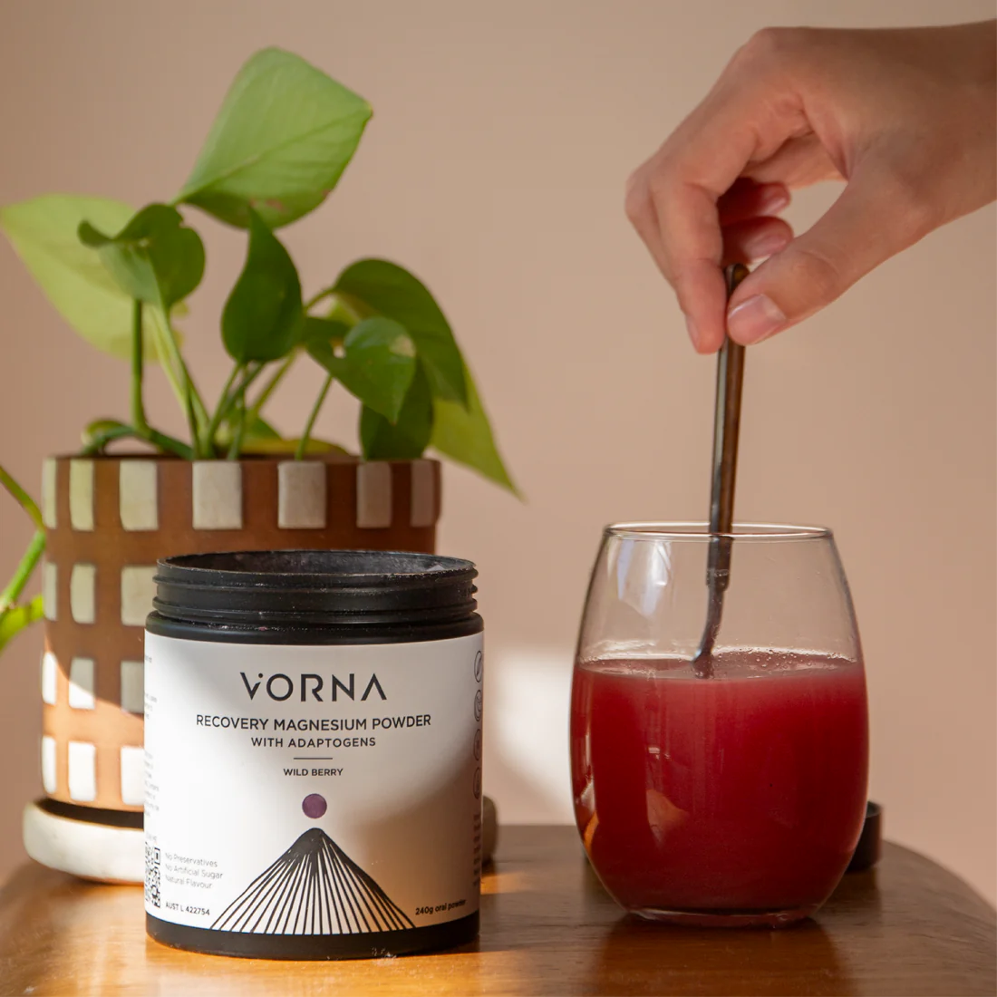 Vorna Magnesium Recovery Powder With Adaptogens 240g, Wild Berry Flavour