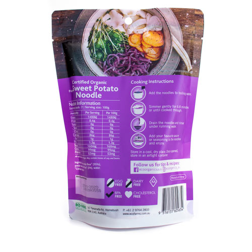 Eco Organics Purple Sweet Potato Noodle 200g, Australian Certified Organic