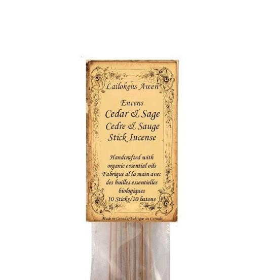 Lailokens Awen Stick Incense, Cedar & Sage; Handcrafted With Organic Essential Oils (10 Sticks)