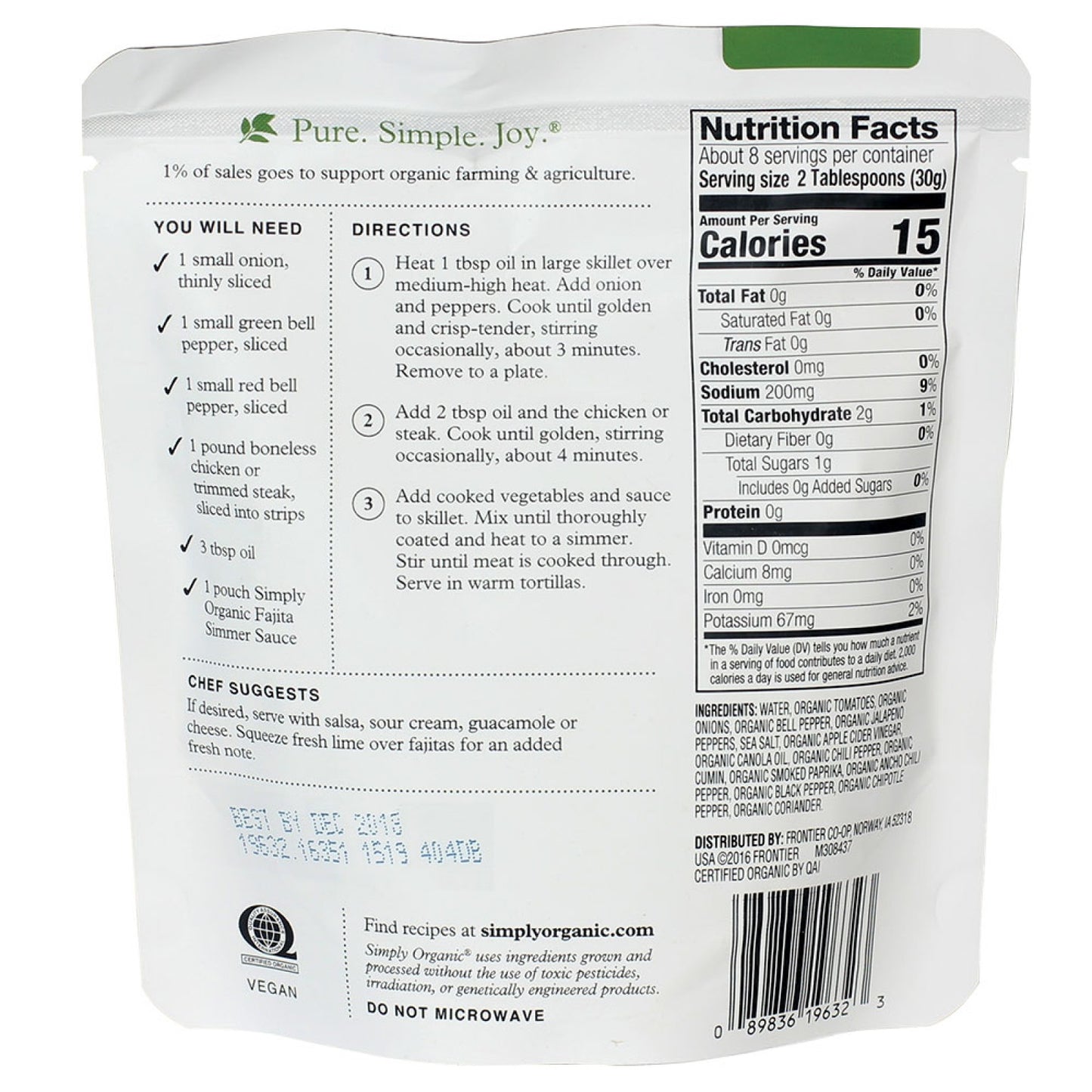 Simply Organic Classic Fajita Simmer Sauce 227g
