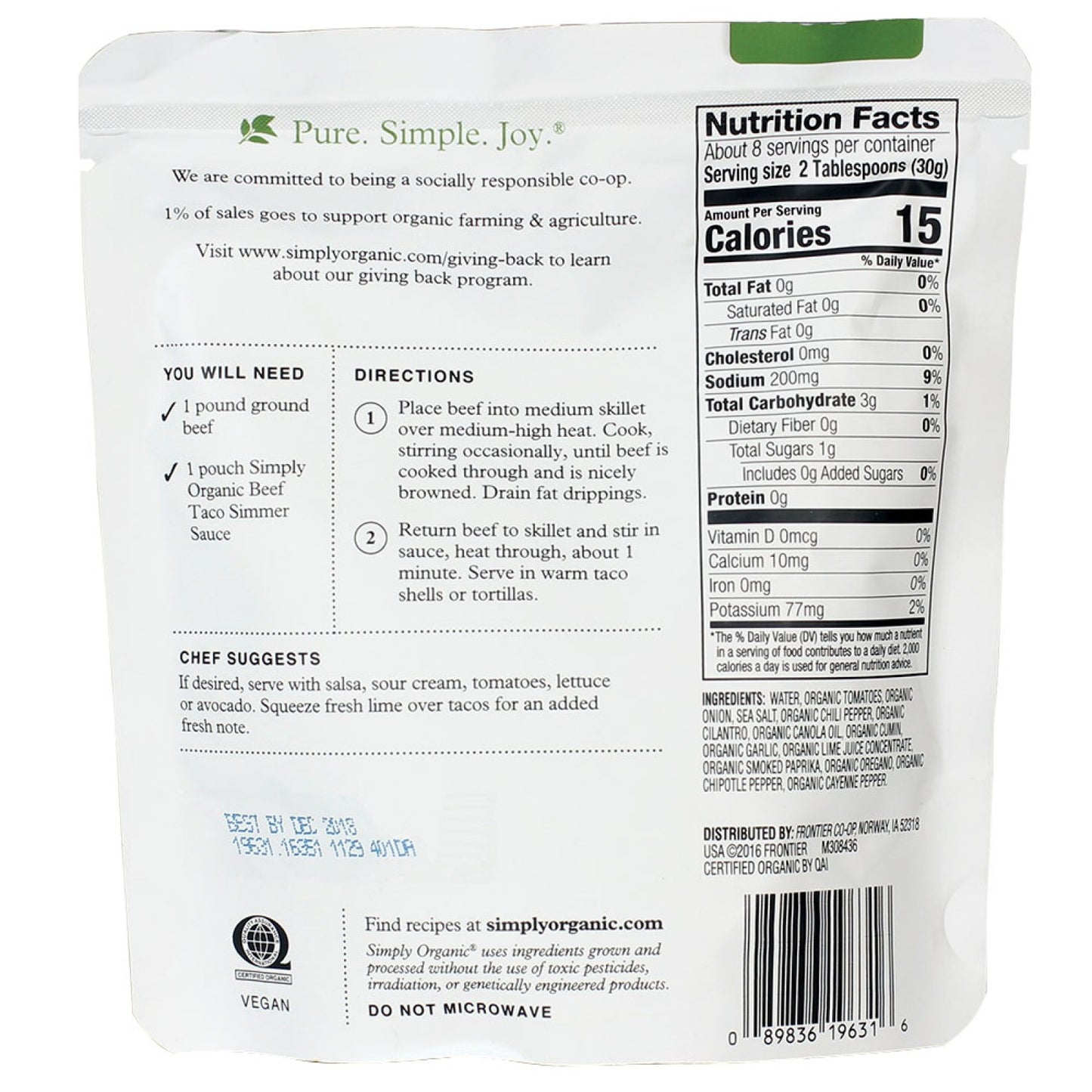 Simply Organic Southwest Taco Simmer Sauce 227g