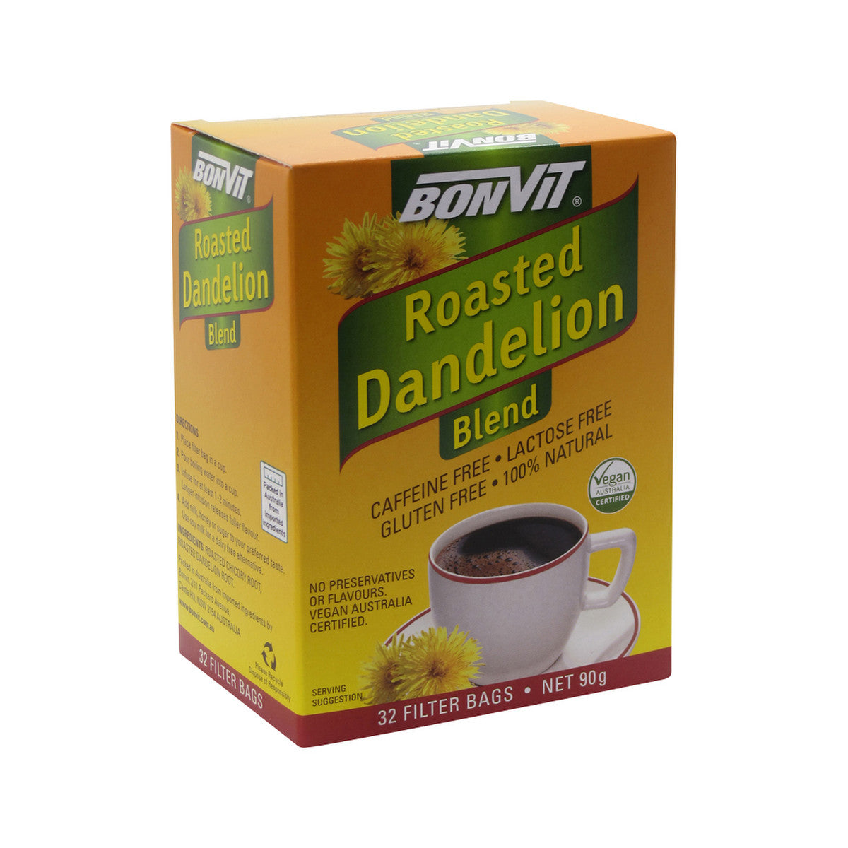Bonvit Roasted Dandelion Blend Tea 32 Filter Bags, Caffeine Free & Gluten Free