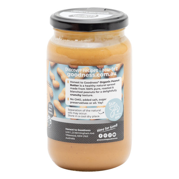 Honest To Goodness Peanut Butter 375g, Crunchy & Australian Certified Organic