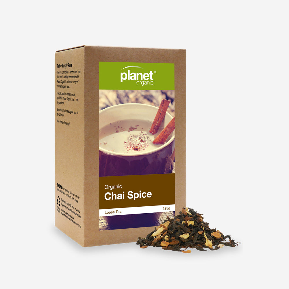 Planet Organic Certified Organic Black Tea Loose Leaf 125g, Chai Spice Blend; A Lively Traditional Tea