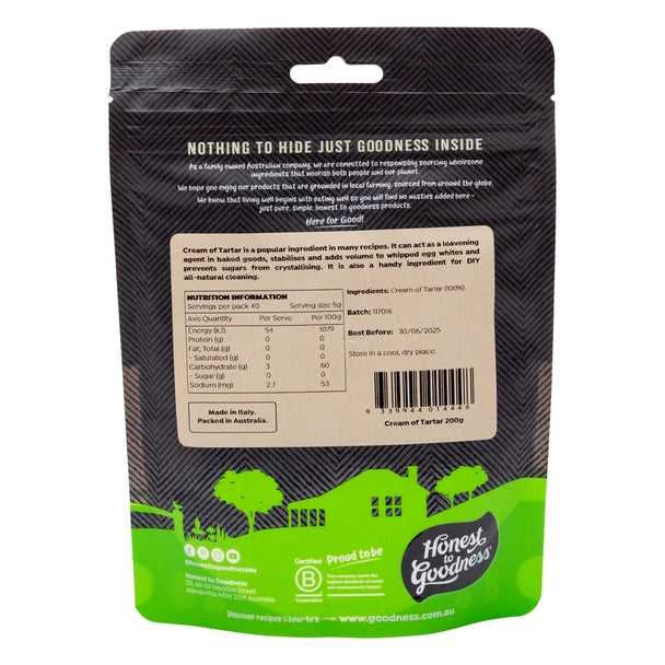 Honest To Goodness Cream Of Tartar 200g, GMO Free