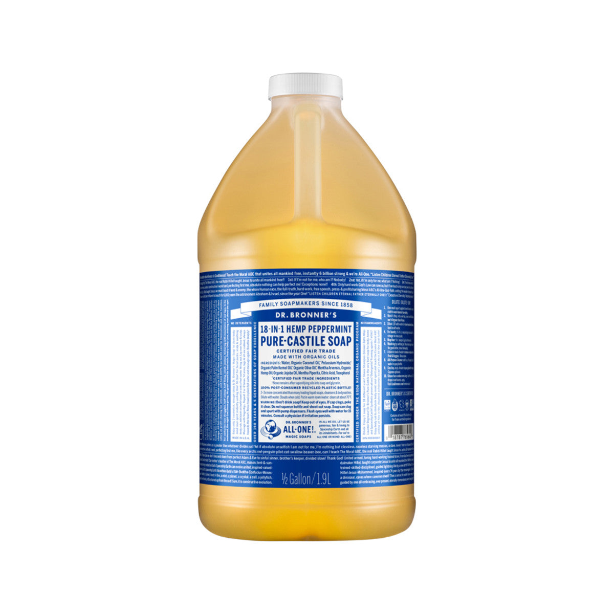 Dr Bronner's 18-in-One Hemp Pure Castile Liquid Soap 59ml, 237ml, 473ml 946ml Or 1.8L, Peppermint Fragrance