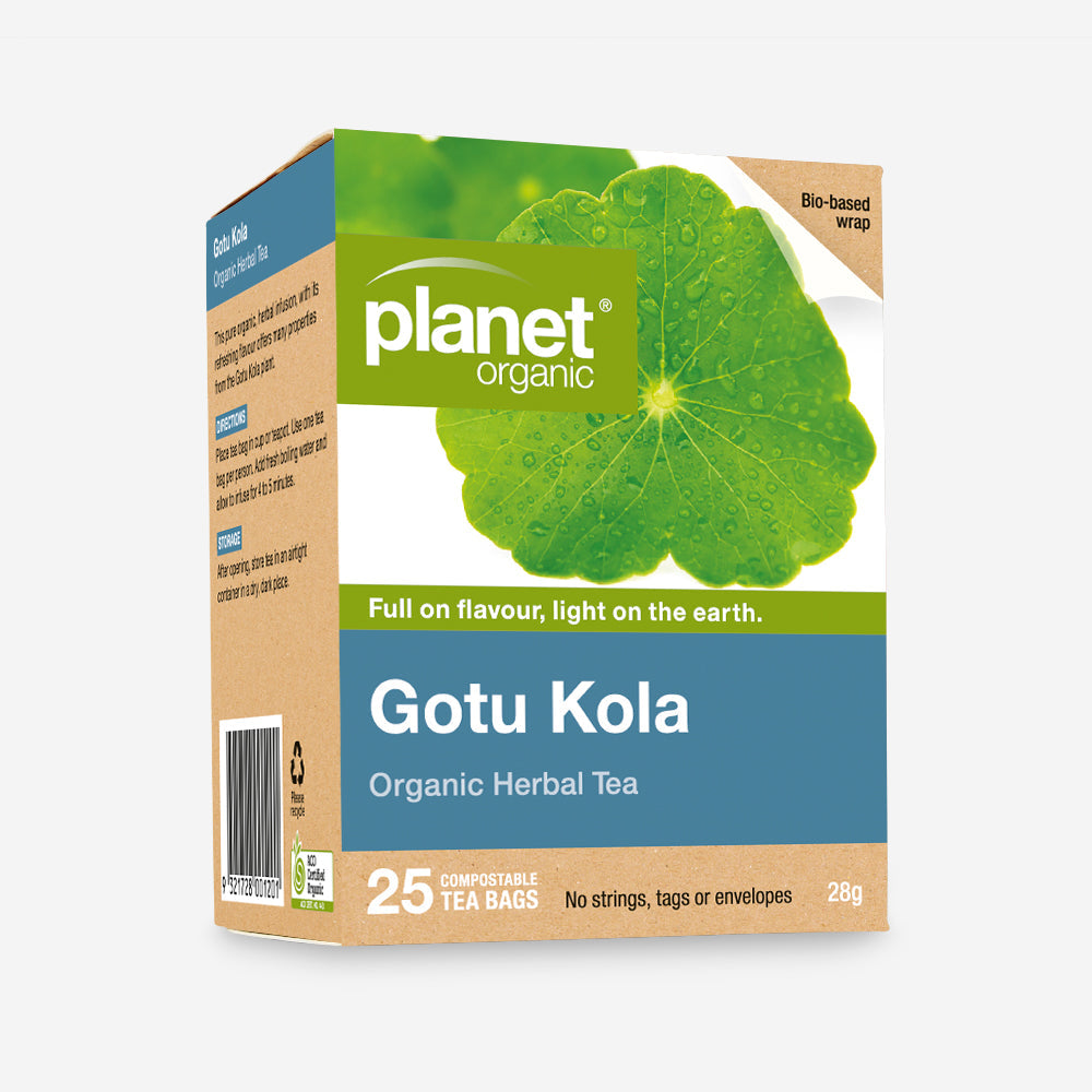 Planet Organic Certified Organic Herbal Tea 25 Tea Bags, Gotu Kola; A Refreshing Herbal Infusion