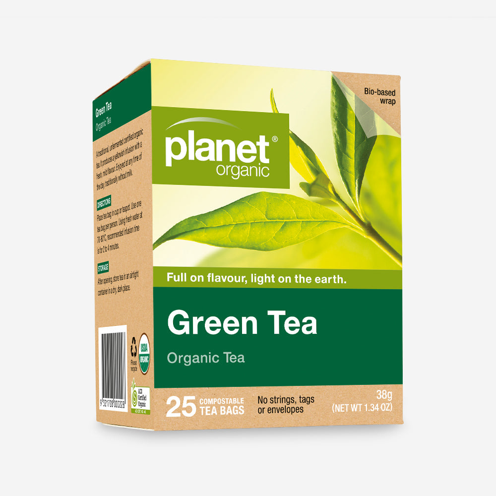 Planet Certified Organic Green Tea 25 Or 50 Tea Bags, A Mild Unfermented Infusion